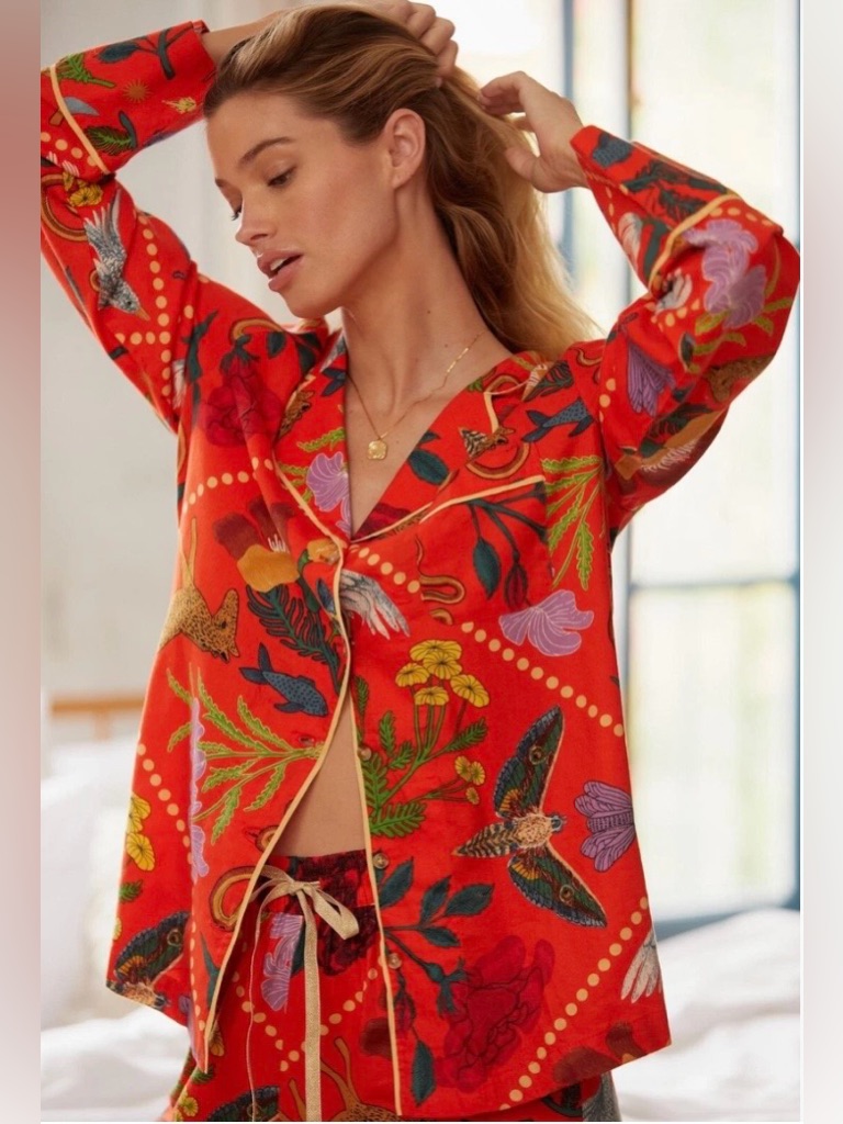 Rosa De Weerd For Anthropologie Flannel Sleep Top Size Large